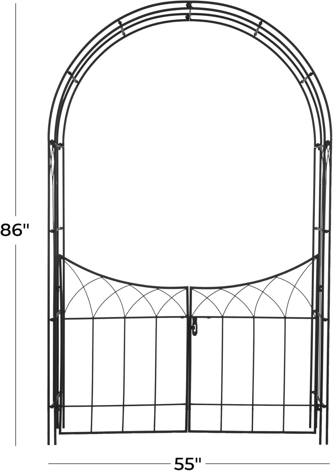 Large Black Matte Iron Arched Garden Arbor with Gate