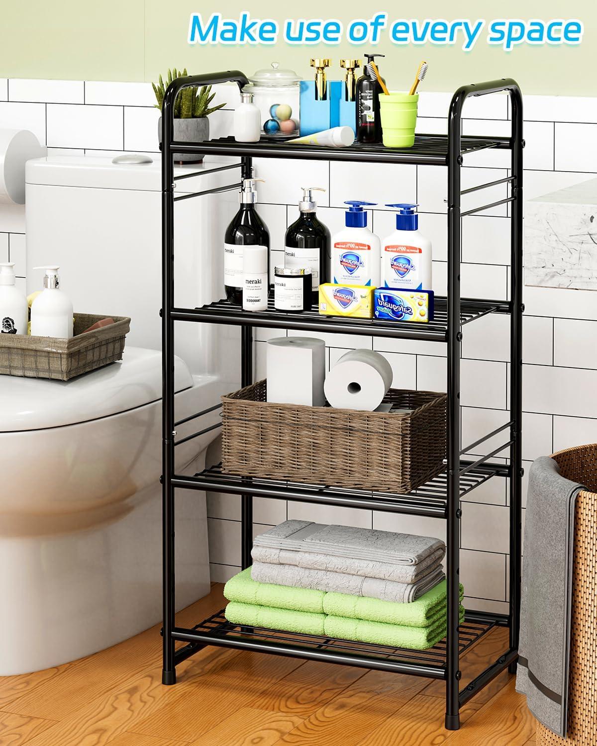 Rebrilliant 3 Tier Wire Shelves For Storage Rack Outdoor Indoor Waterproof, Stackable Metal 17.7-Inch Bathroom Organizer Shelf Stand, Perfect For Kitchen, Black