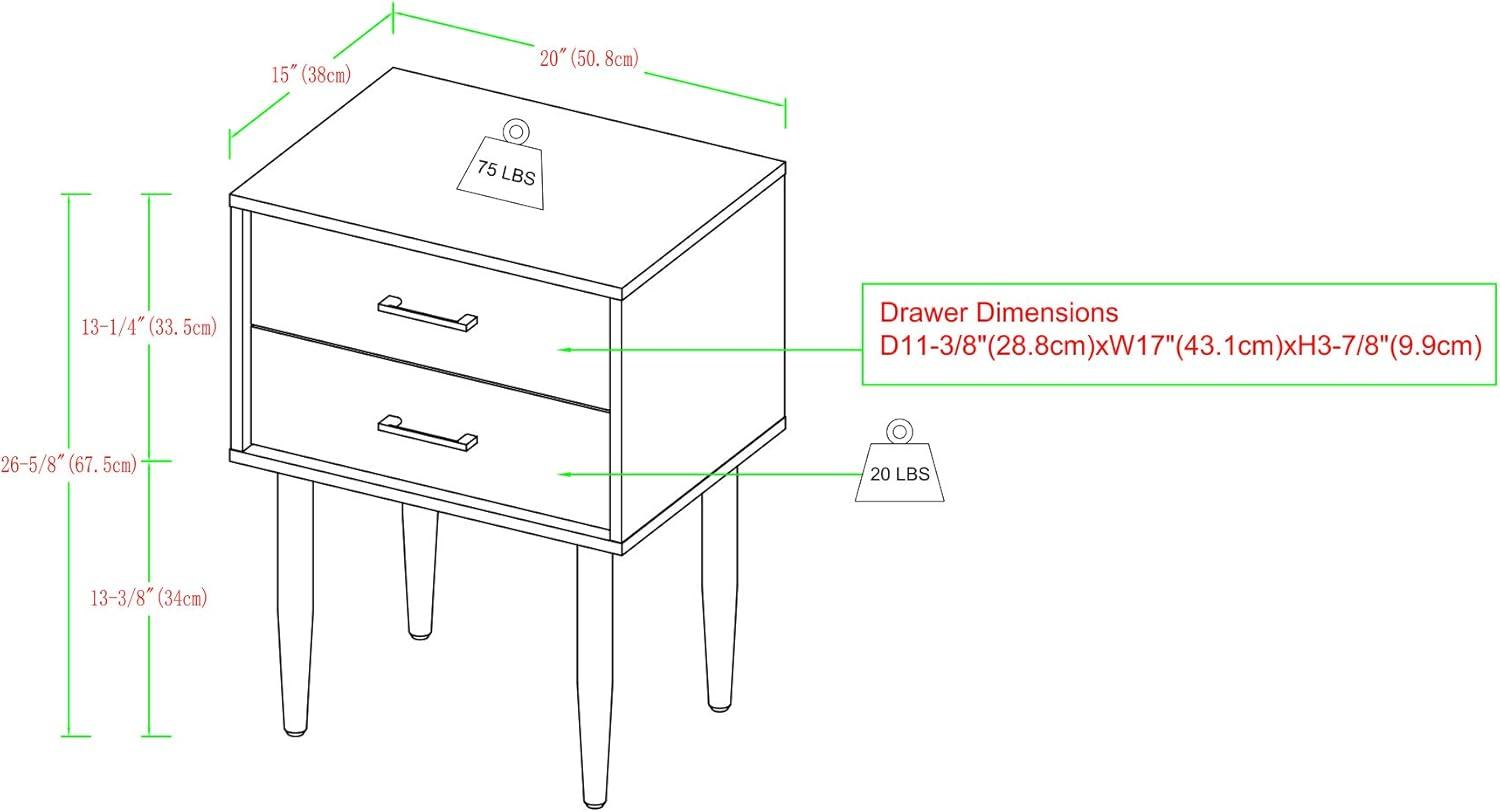 Black Wood and Metal 2-Drawer Side Table with Storage