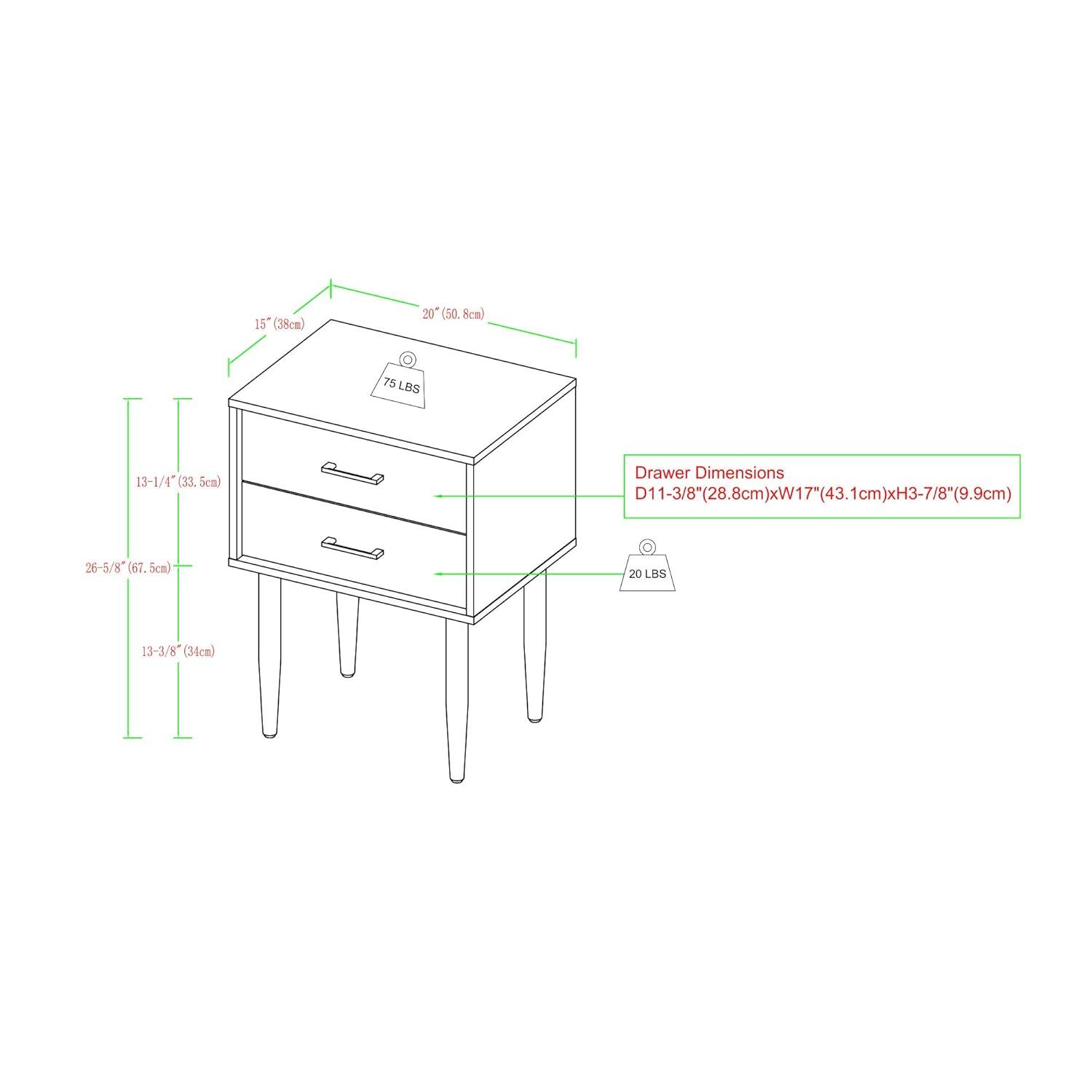 SQRTFV Olivia Modern 2-Drawer Rectangle Nightstand Bedroom Side End    20 Inch  Black