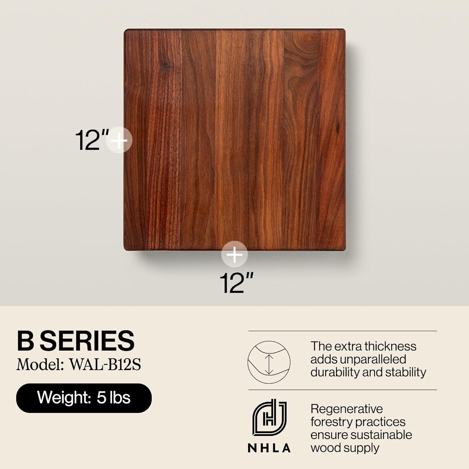 John Boos Gift 1.5" Edge Grain Walnut 12" Square Cutting Board with Wood Feet