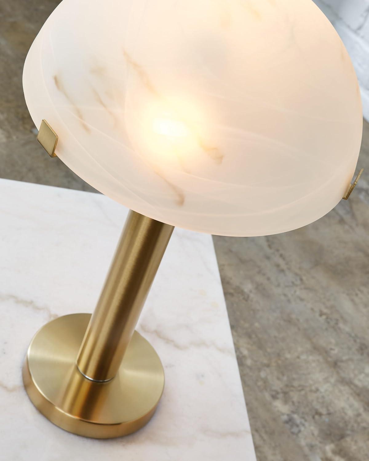 Gold Brass Table Lamp with White Glass Dome Shade