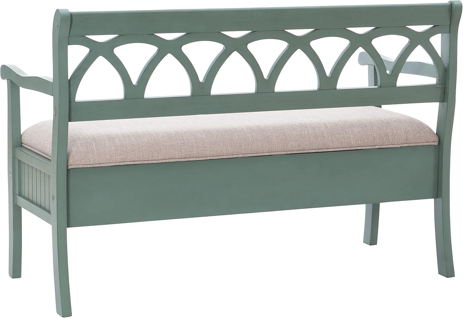 Powell Elliana Storage Bench, Teal Finish with Beige Fabric