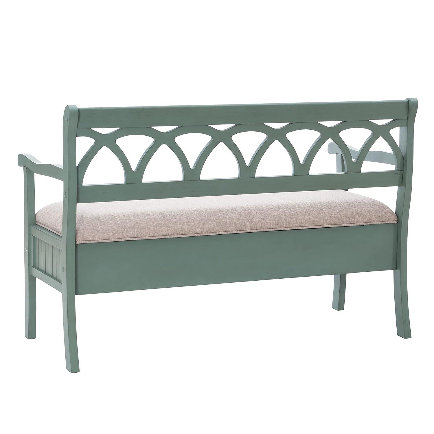 Powell Elliana Storage Bench, Teal Finish with Beige Fabric