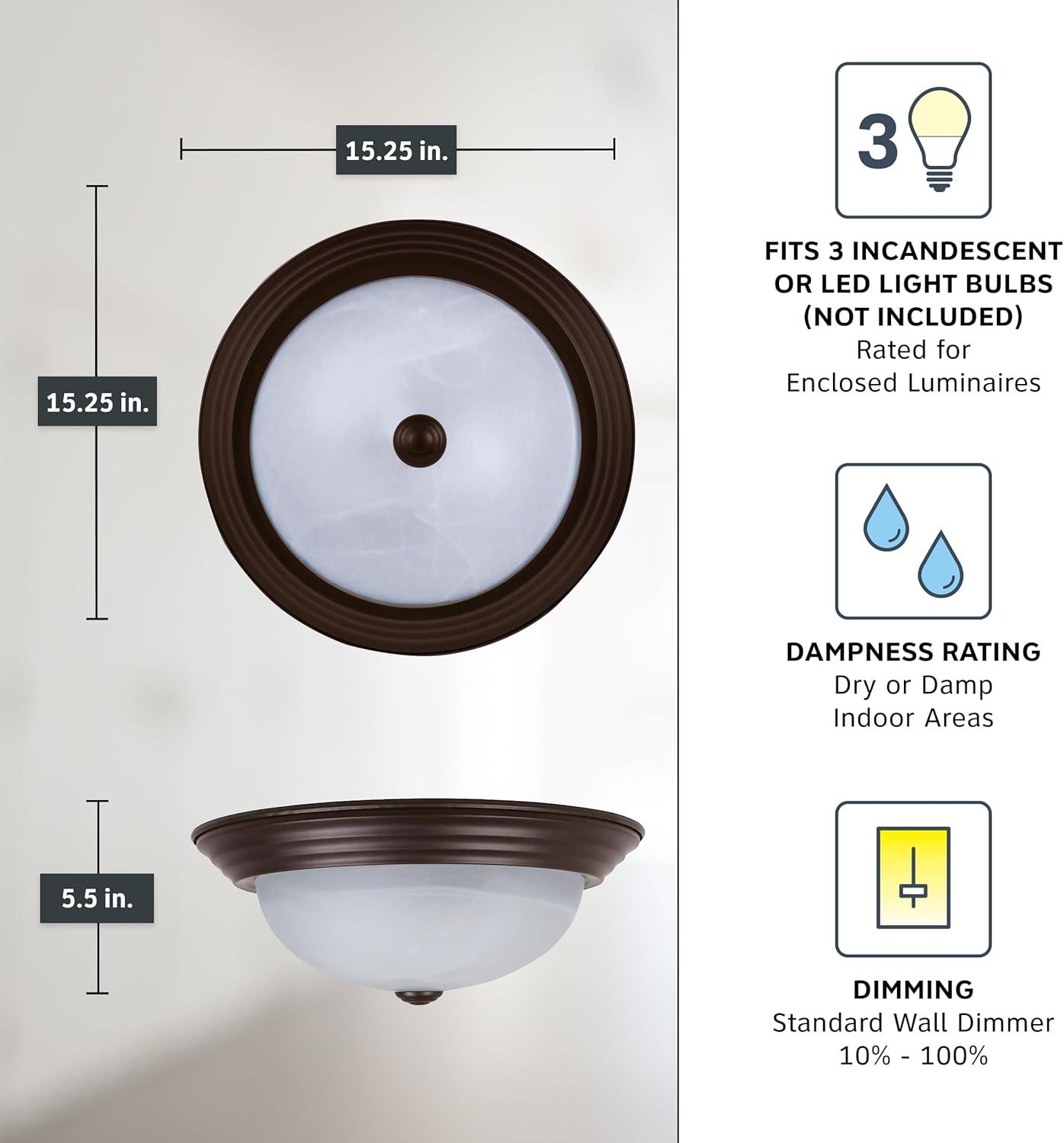 Designers Fountain 15 inch 3-Light Oil Rubbed Bronze Ceiling Flush Mount, 1257L-ORB-AL