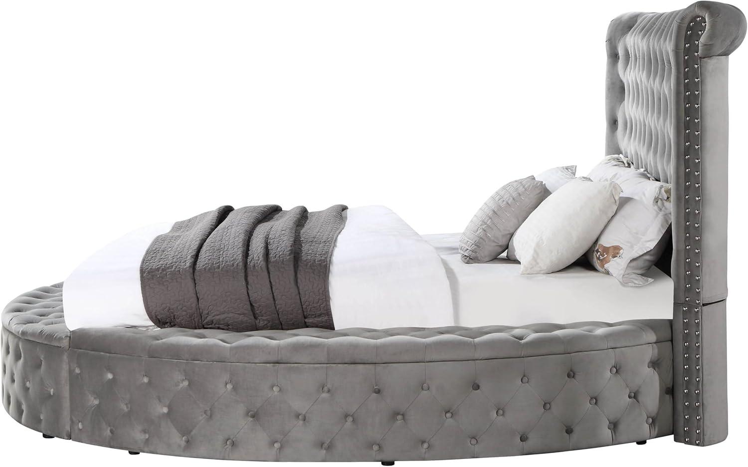 109" Queen Bed Gaiva Bed Gray Velvet - Acme Furniture: Elegant Nailhead, Button-Tufted Design, Wood Composite Frame