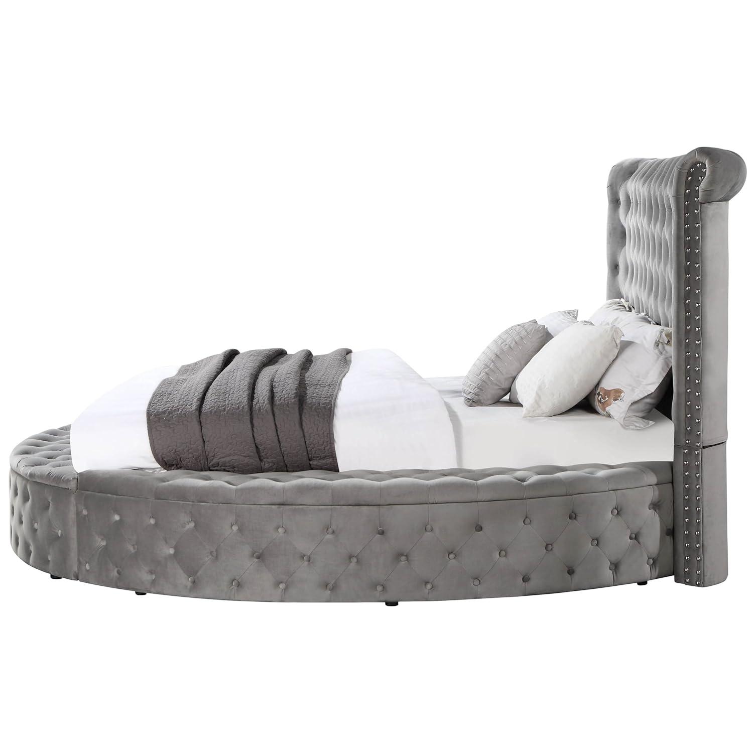 109" Queen Bed Gaiva Bed Gray Velvet - Acme Furniture: Elegant Nailhead, Button-Tufted Design, Wood Composite Frame