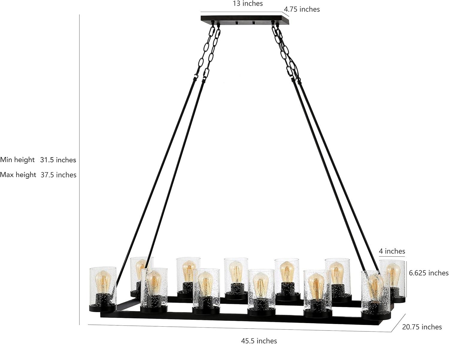 JONATHAN Y JYL7555A Coronet 45.5" 12-Light Seeded Glass/Iron Rustic Farmhouse Rectangular LED Candelier, Industrial, Vintage for living room, dinning room, bedroom Bulb Included, Oil Rubbed Bronze