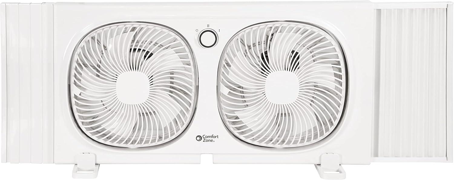 Comfort Zone 9" Dual Window Fan with 180� Rotating Fans, Removable Bug Screen