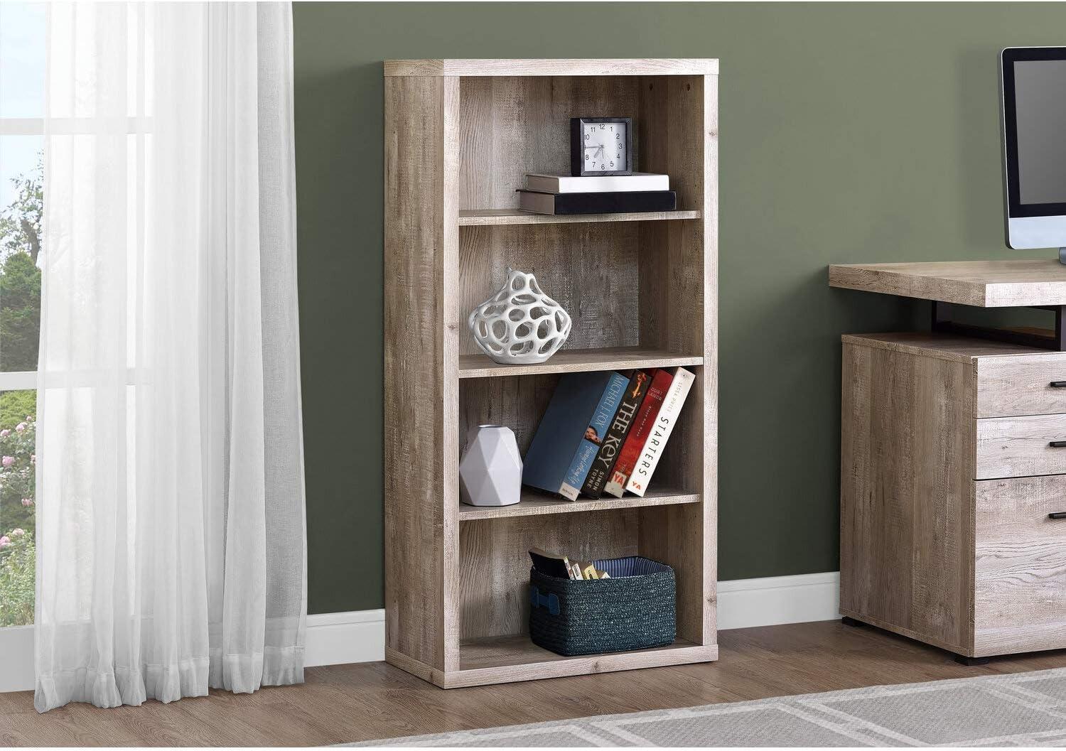 Taupe Medium Wood Adjustable 4-Shelf Bookcase