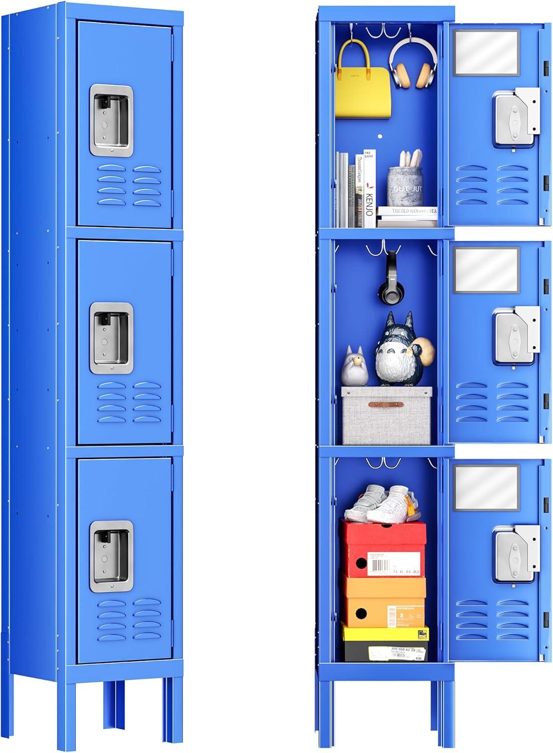 Blue Triple-Tier Lockable Steel Office Locker Cabinet