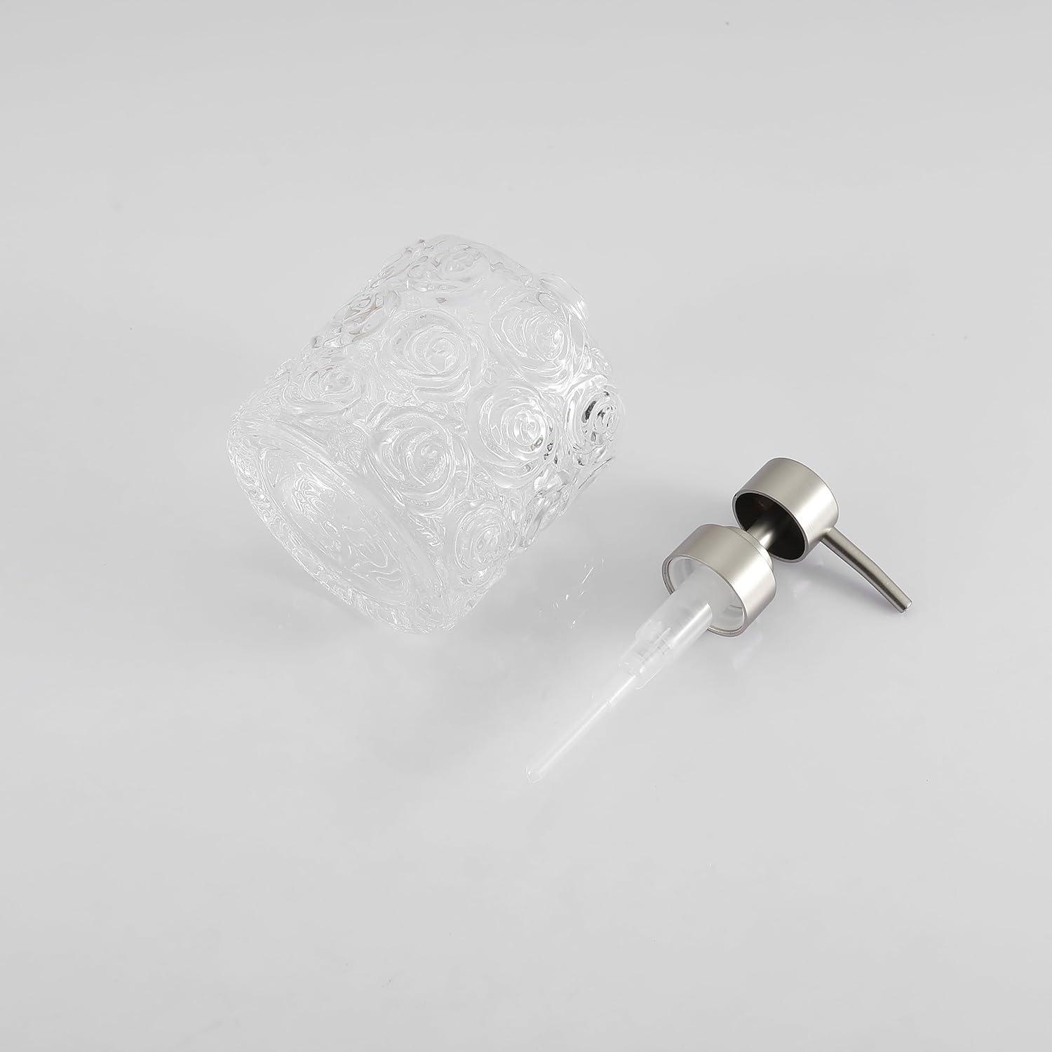 Marcella Glass Soap Dispenser with Soap Pump, Refillable 14 Ounce Capacity, Floral Design Rose Patterns, Heavy Weight Thick Glass for Bathroom, Premium Kitchen Soap Dispenser Peach Blush