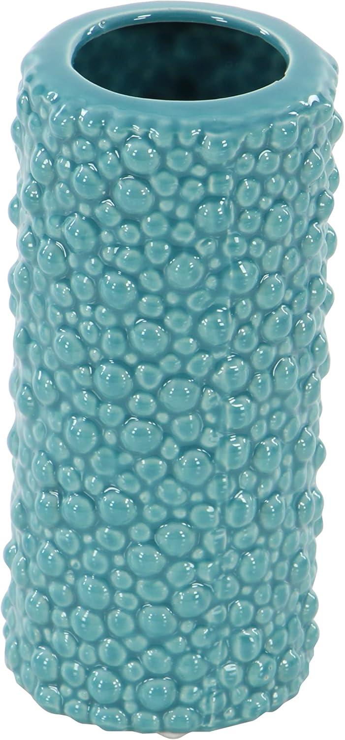 Modern Blue Ceramic Trio Vase Set with Textured Embellishments