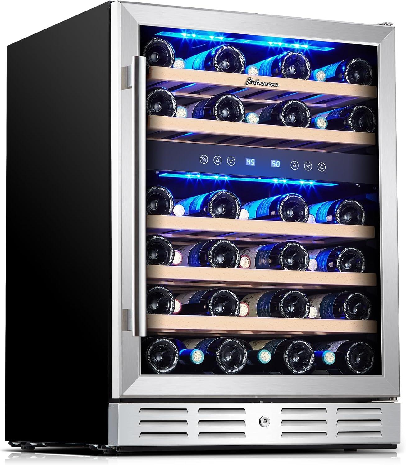 Kalamera Dual Zone 23.5'' 46 Bottle Wine Refrigerator with Reversible Door