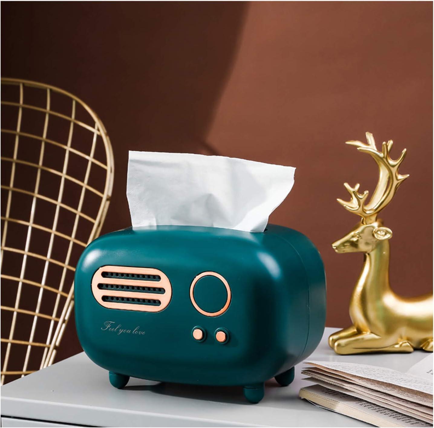 Green Retro Radio Model Tissue Box Holder with Gold Accents