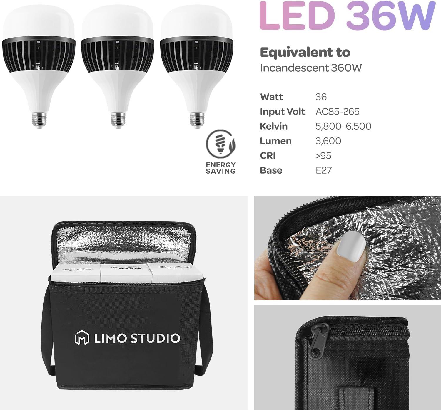 LimoStudio (LED Super Bright) 1200W Output Photo Studio Umbrella Continuous Lighting Kit, 6500K Neutral Day Light, 10800 Lumen, CRI>95, White Soft Umbrella Diffuser & Black, Silver Reflector, LMS103