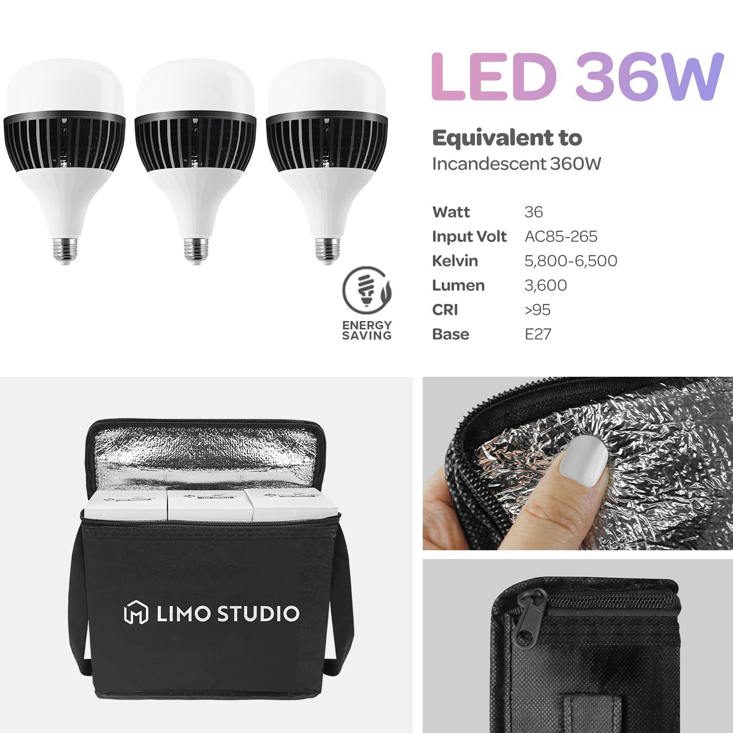 LimoStudio (LED Super Bright) 1200W Output Photo Studio Umbrella Continuous Lighting Kit, 6500K Neutral Day Light, 10800 Lumen, CRI>95, White Soft Umbrella Diffuser & Black, Silver Reflector, LMS103