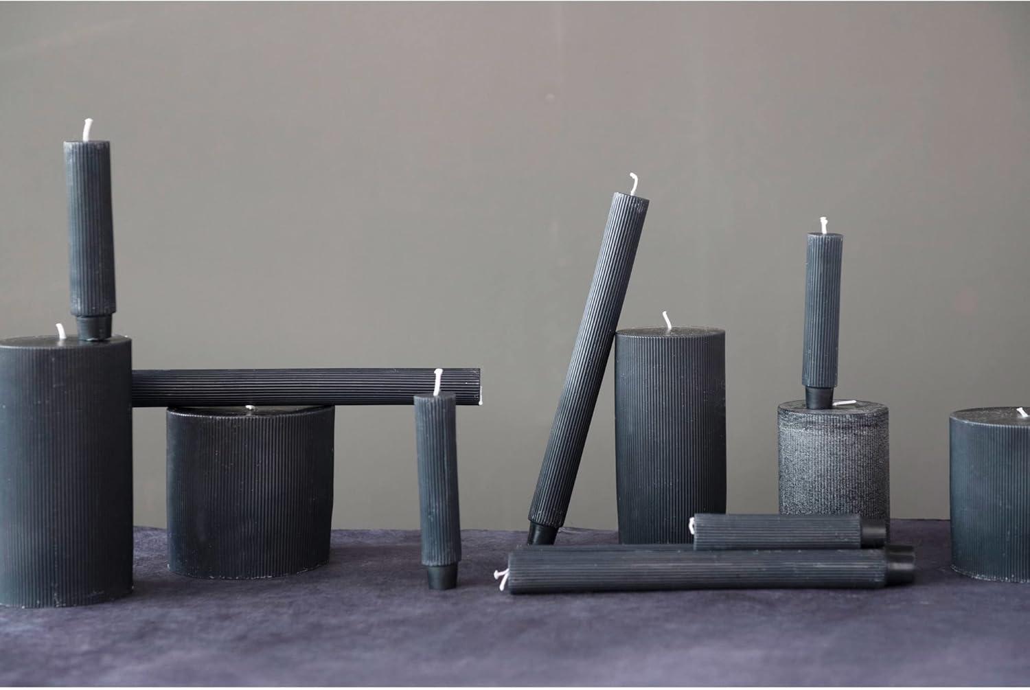 Unscented Pleated Pillar Candle in Powder Finish, Black Noir