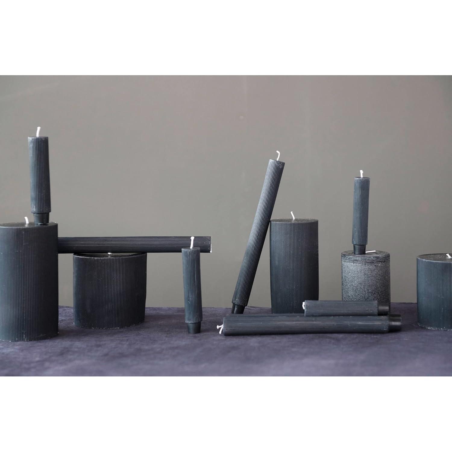 Unscented Pleated Pillar Candle in Powder Finish, Black Noir