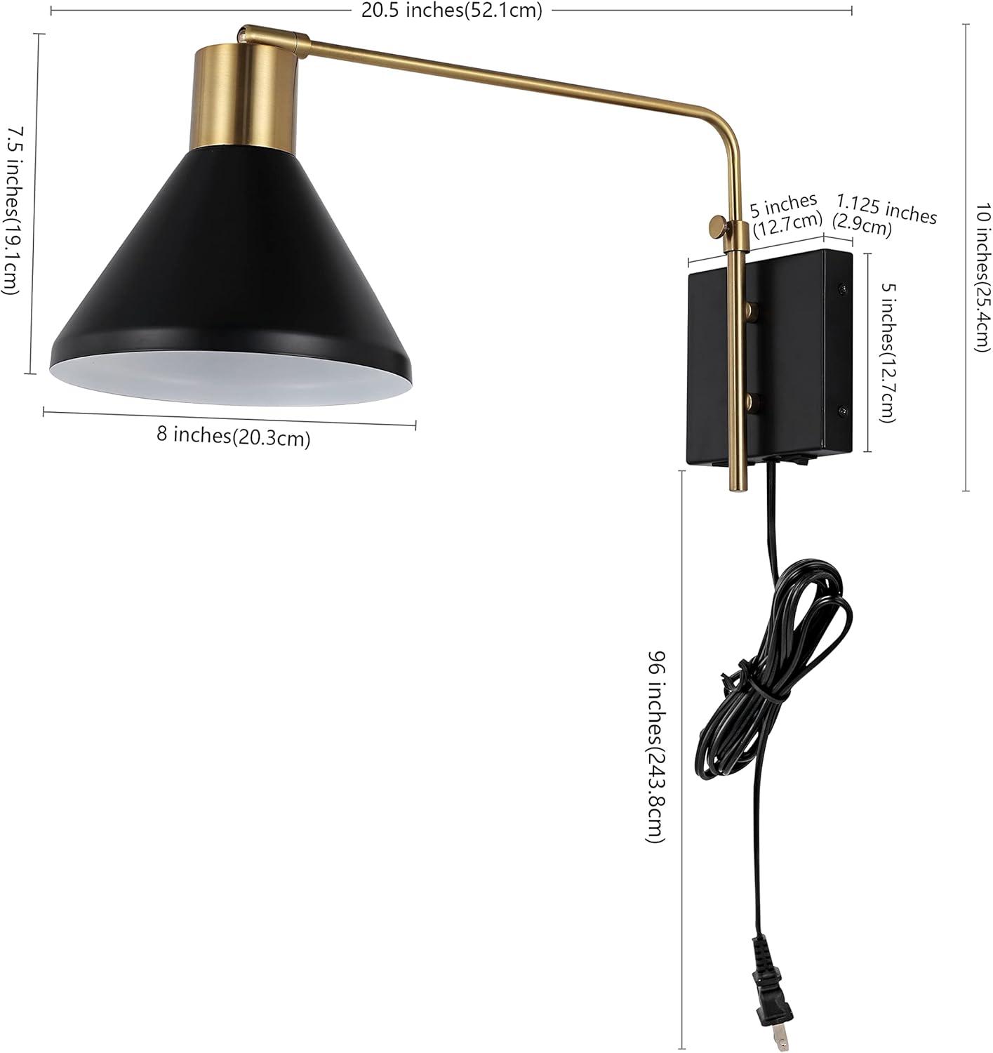 Max 20.5" Swing Arm 1-Light Modern Midcentury Iron USB Charging Port LED Sconce, Black/Brass Gold