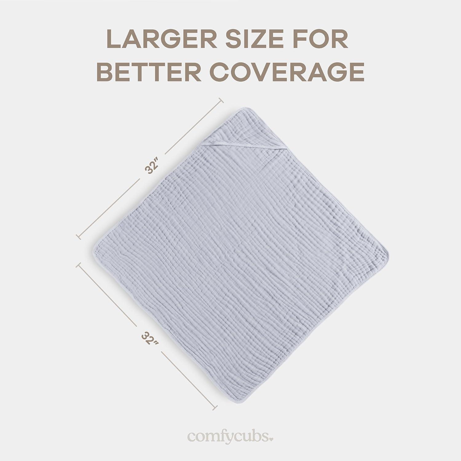 Comfy Cubs Comfy Cubs Hooded Baby Towel 2-Pack, Large 32 x 32 Inch - 6 Layer 100% Muslin Cotton - Soft & Absorbent Baby Bath Towels (Set of 2)