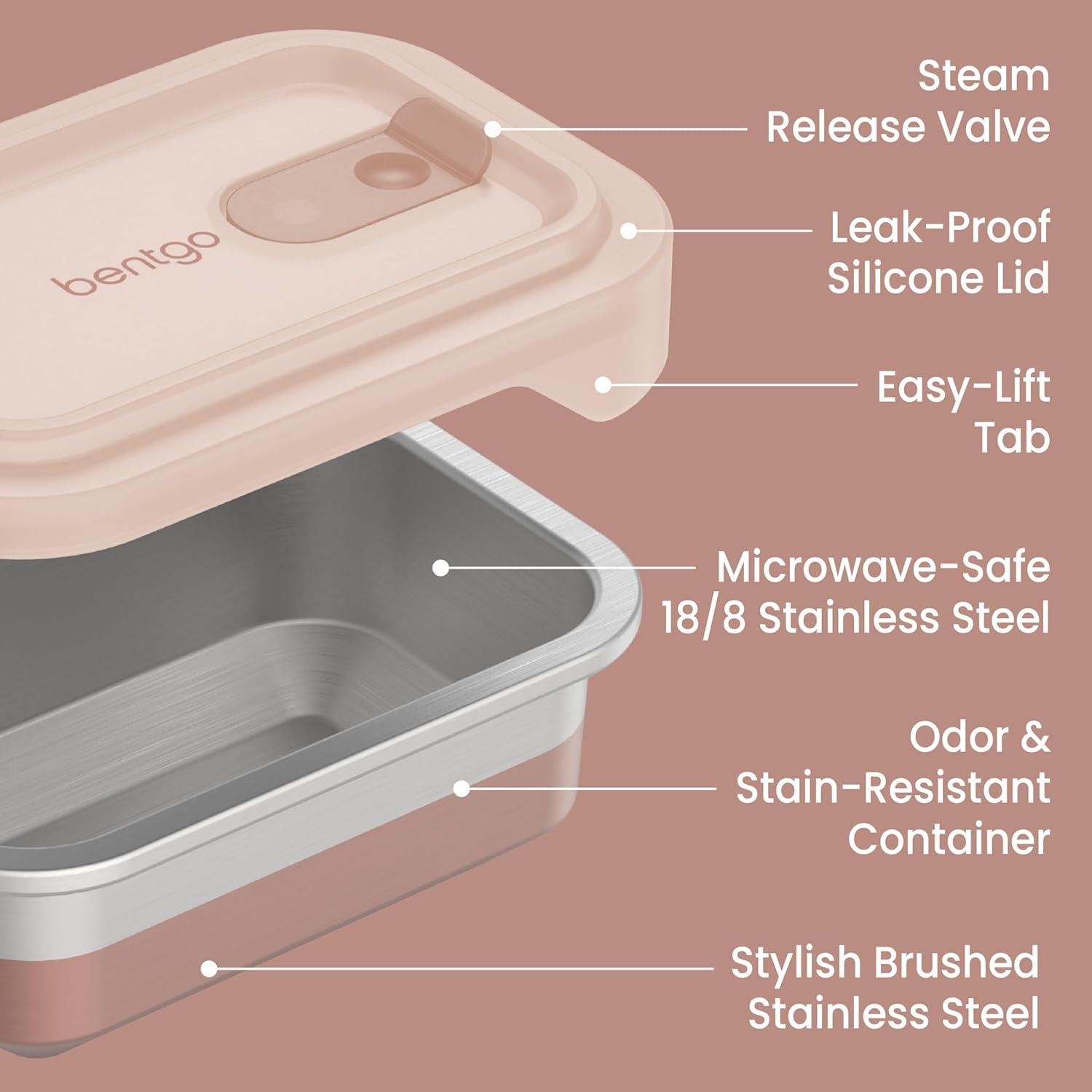 Bentgo Microsteel Heat and Eat Container Rose: Leakproof,  Dishwasher-Safe, Lunch Storage, 2-Year Warranty