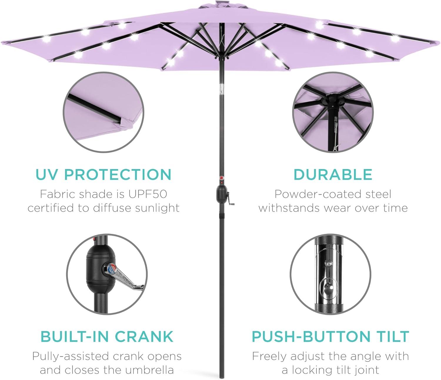 Best Choice Products 10ft Solar LED Lighted Patio Umbrella w/ Tilt Adjustment, UV-Resistant Fabric - Lavender