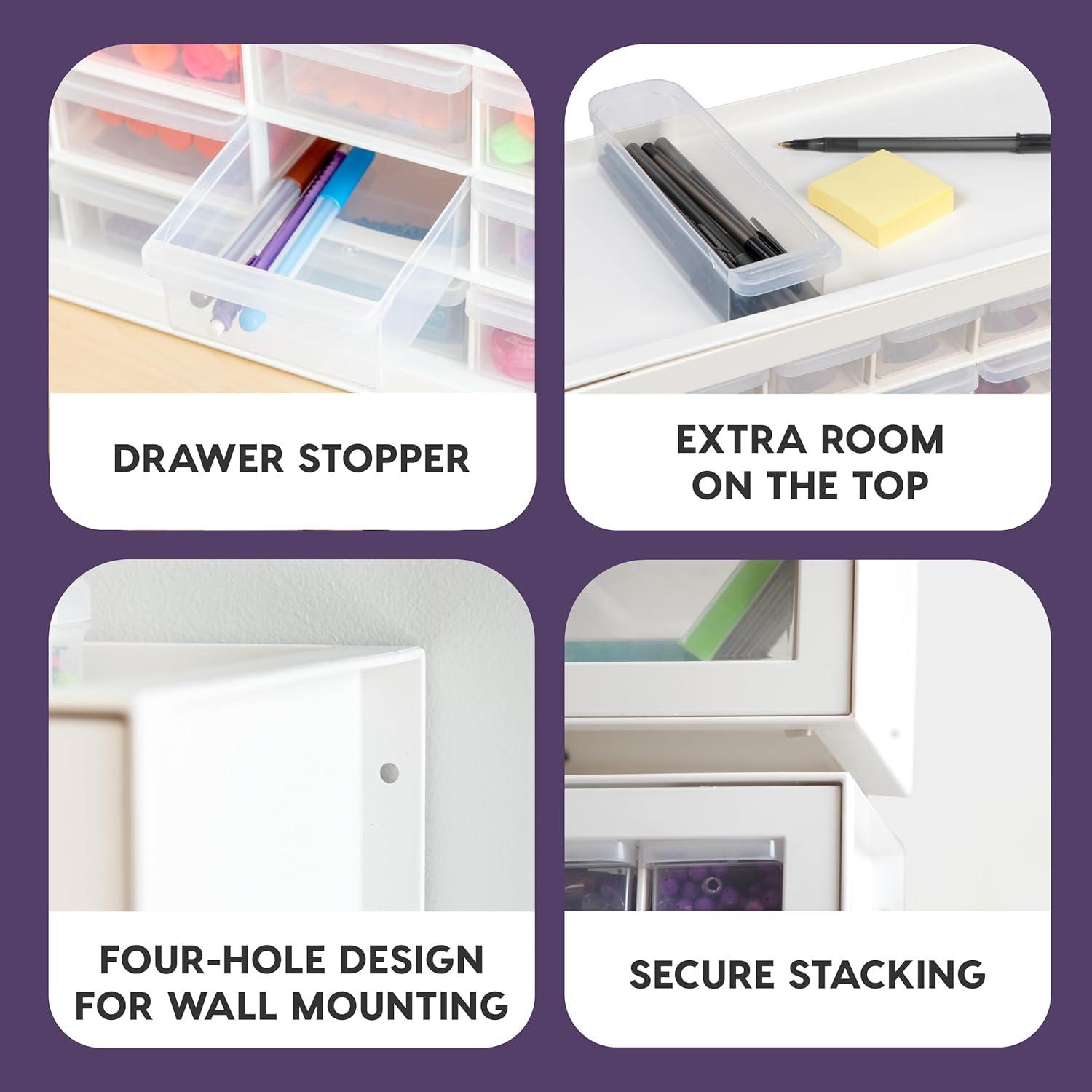 IRIS USA 44 Drawer Stackable Storage Cabinet for Hardware Crafts, White Small Brick Organizer Utility Chest, Scrapbook Art Hobby Multiple Compartment