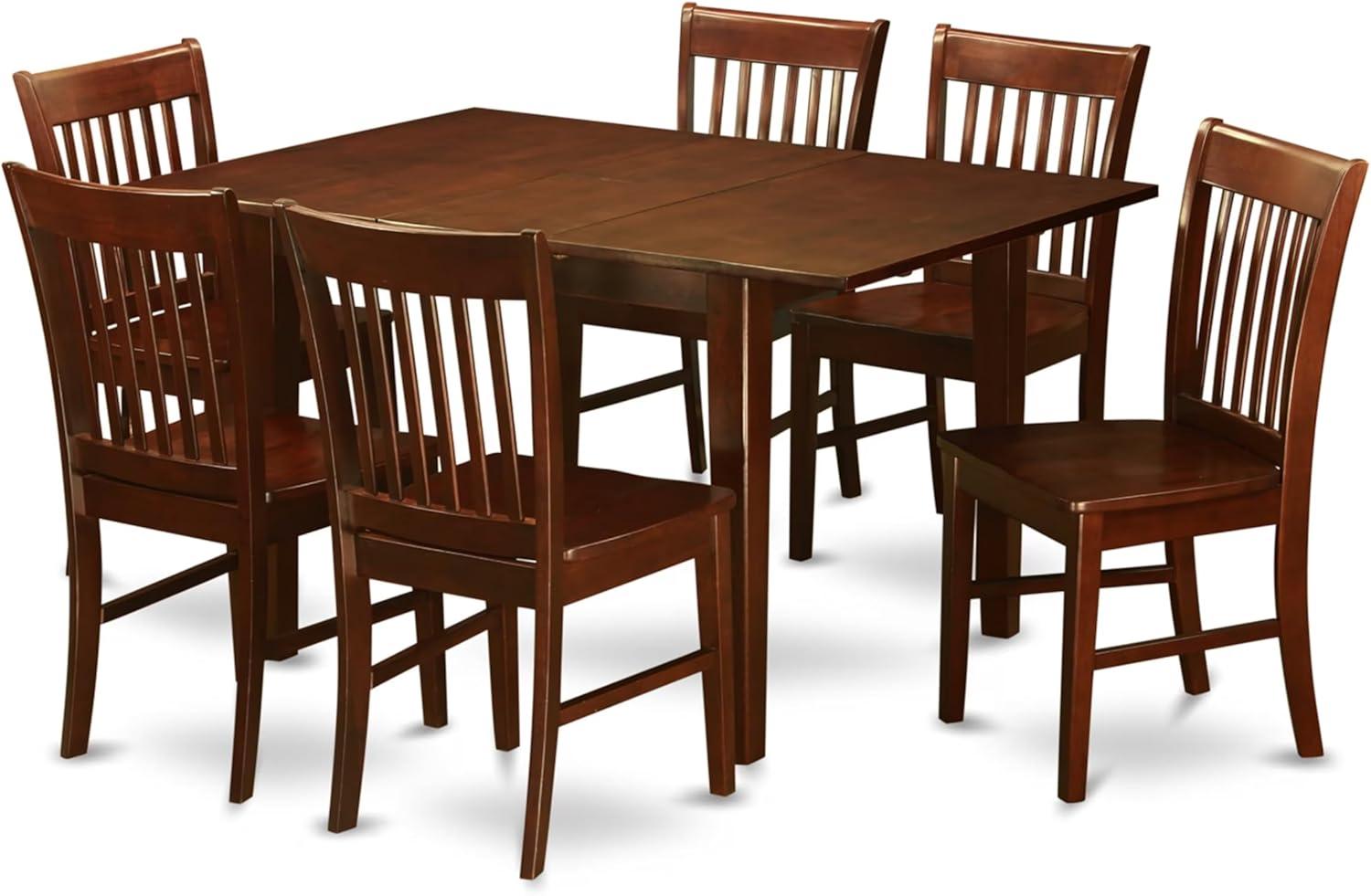 East West Furniture  7 Piece Dining Table Set- A Rectangle Wooden Table and 6 Dining Chairs, Mahogany (Seats Options) MLNO7-MAH-W