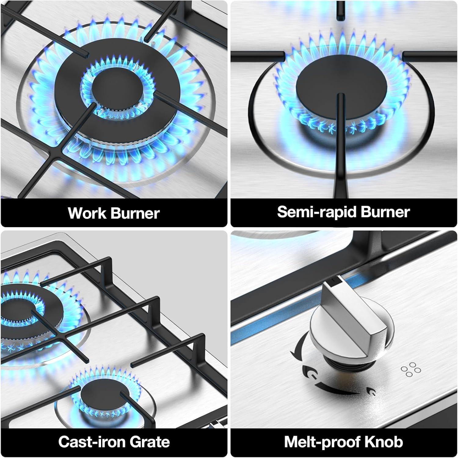 Stainless Steel 2 Burner Propane Gas Cooktop with Ceramic Surface