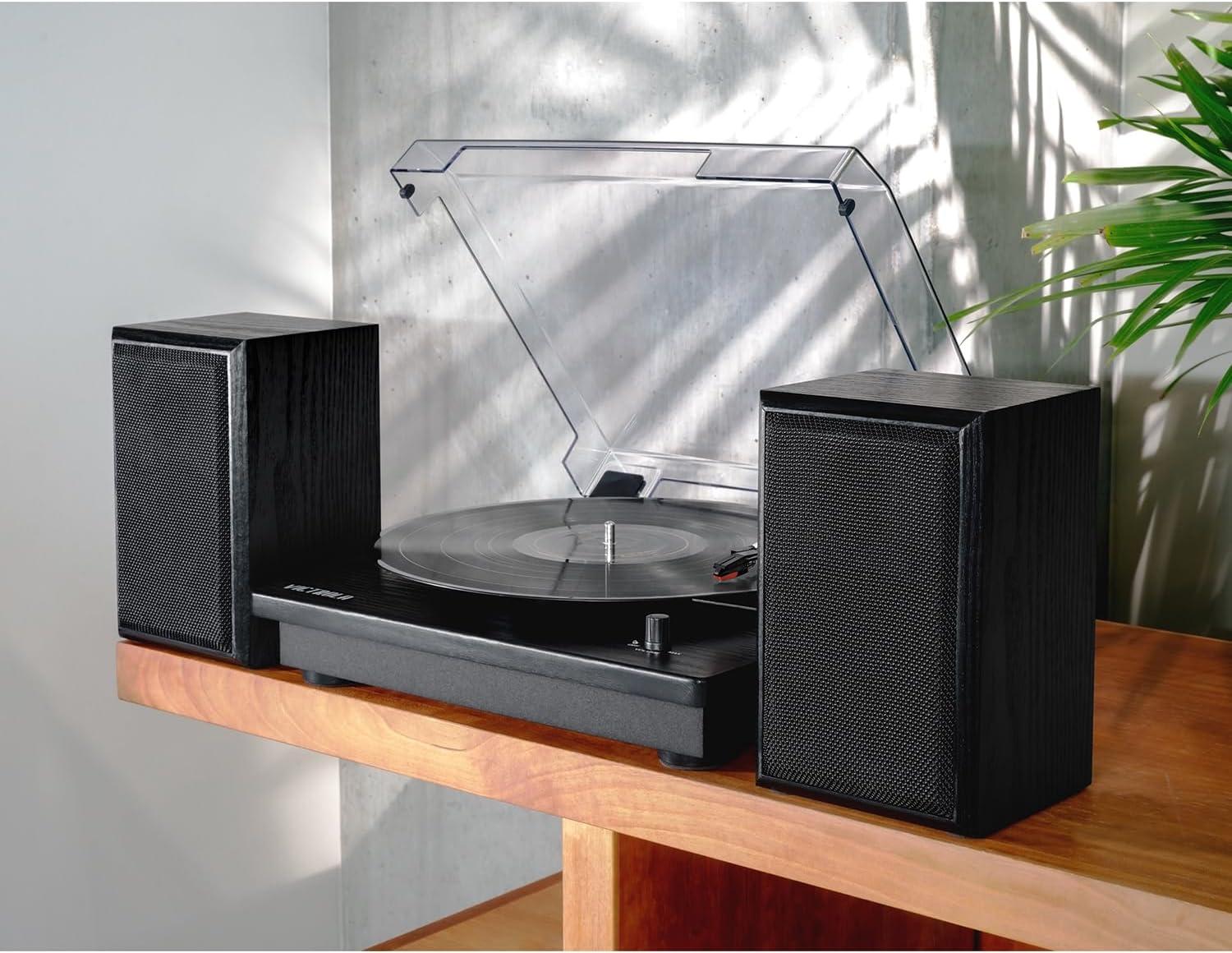 Victrola Montauk Bluetooth Turntable System with Bookshelf Speakers (Black)