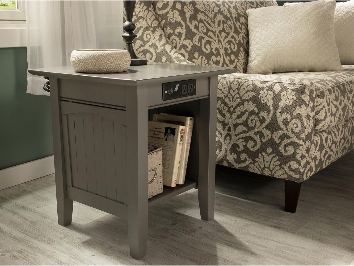 Nantucket End Table with Charger Gray - AFI: USB Ports, AC Outlets, Eco-Friendly Hardwood