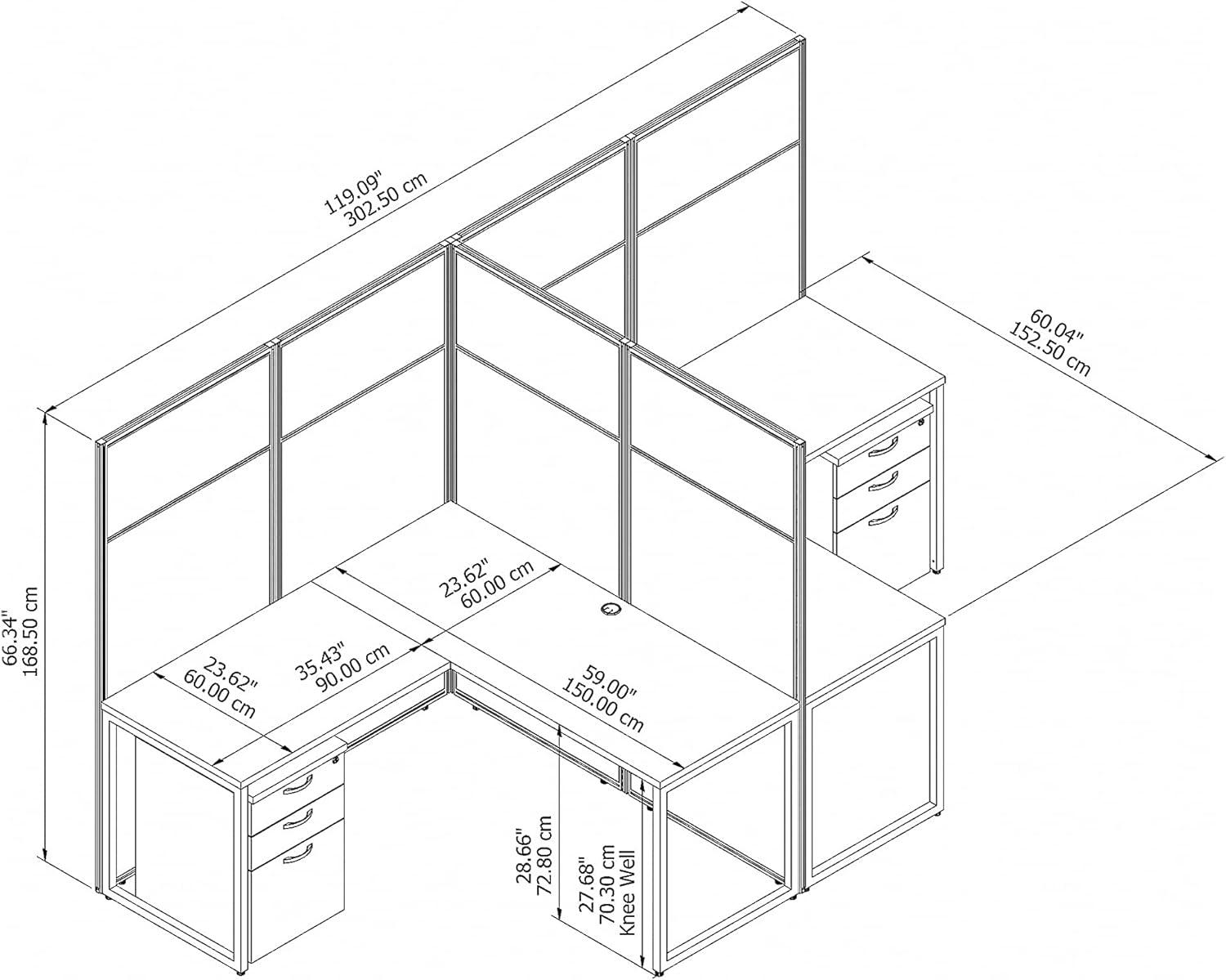 Easy Office 2 Person L Desk with Drawers & 66H Panels in White - Engineered Wood