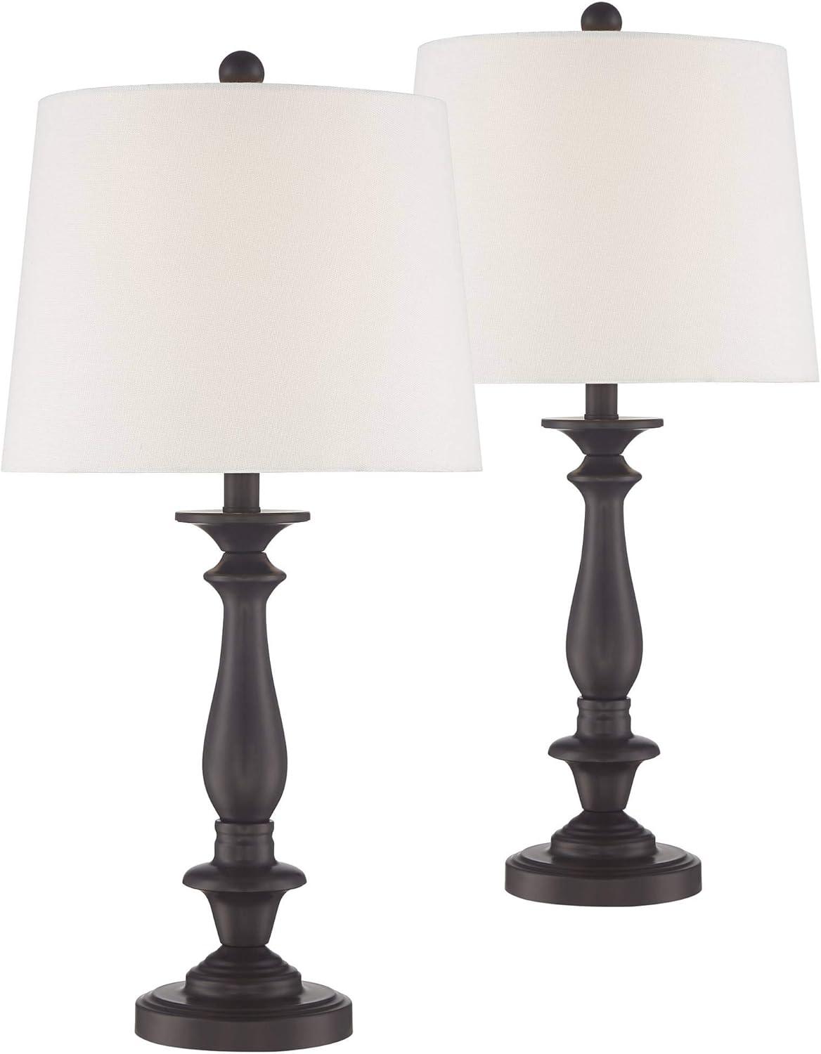 Regency Hill Rustic Traditional Table Lamps 26" High Set of 2 Dark Bronze Metal Candlestick White Drum Shade for Bedroom Living Room House Bedside