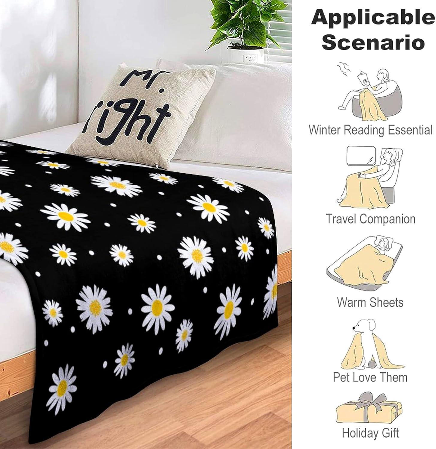 Daisy Blanket Floral Daisies Fuzzy Flannel Throw Blankets Flowers Plush Decor Cozy Bedding for Bed Couch Living Room Kids Girls Women Adults Gifts 50"X40"