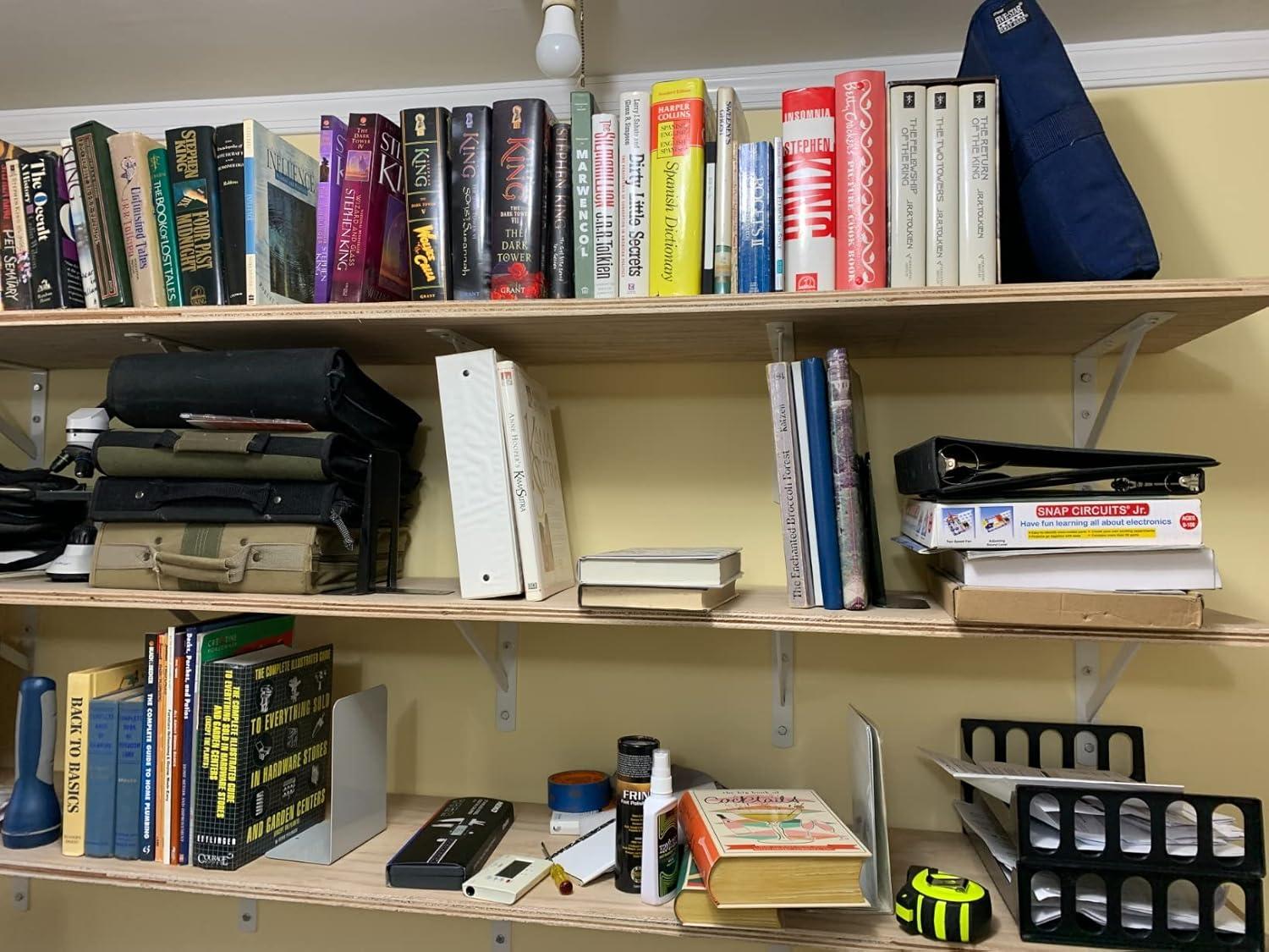 HOME MASTER HARDWARE 12 x 8 inch Heavy Duty Shelf Brackets, Load Capacity: 600lb, 10-Pack White Metal L Supports for Wall Mounted Wood Shelving, Shelves Bracket with Screws