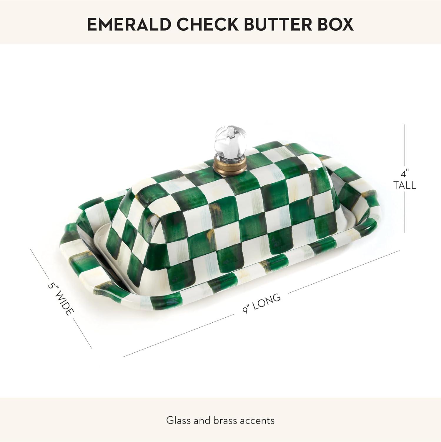 Black and White Checkered Enamel Butter Dish with Red Knob