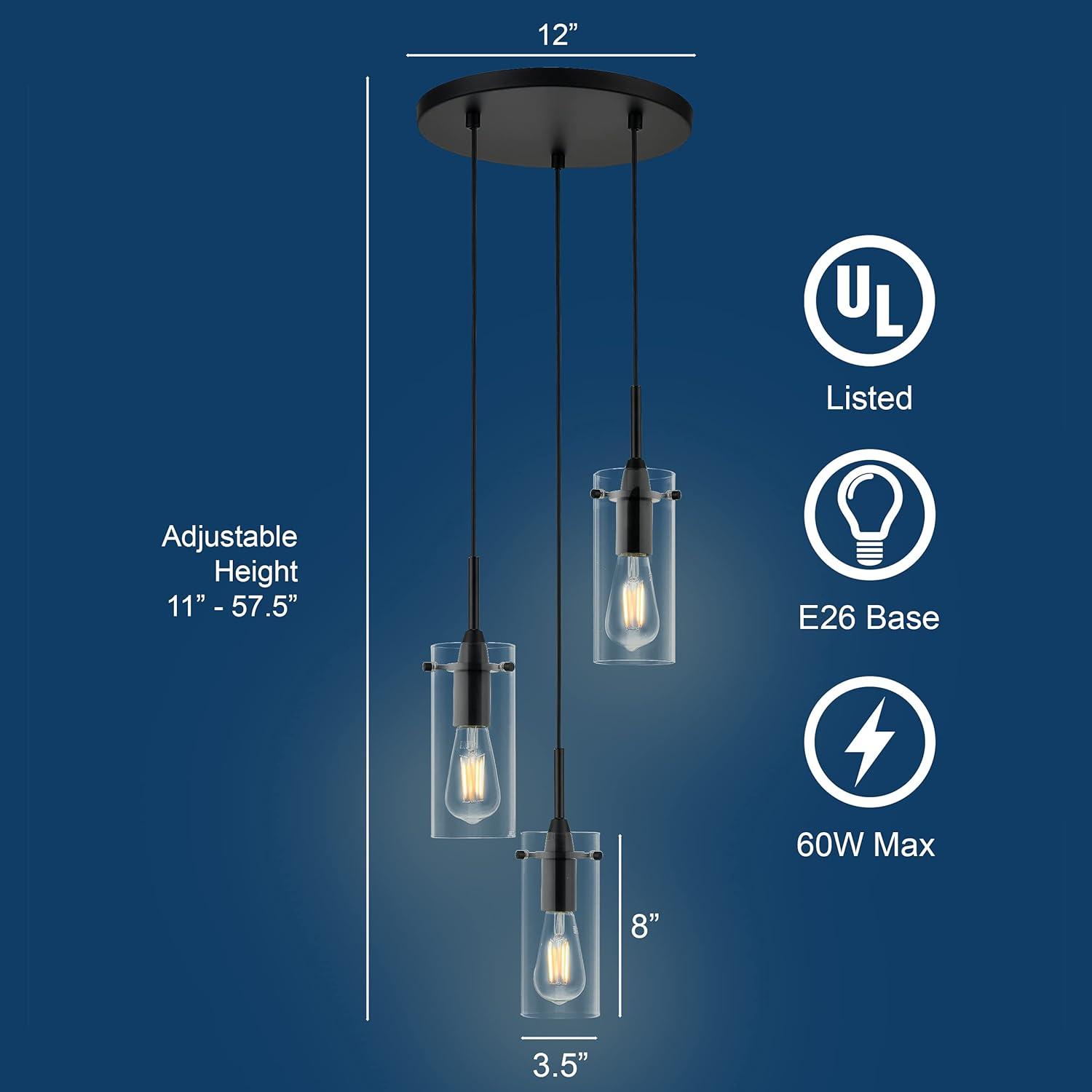 Linea di Liara Effimero 3-Light Cluster Pendant Lights Stairwell Lighting Small Chandelier Black Modern Chandelier Light Fixture Foyer Chandeliers Entryway High Ceiling Staircase Lights