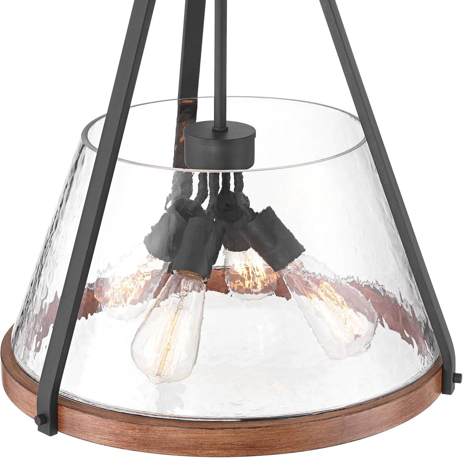Franklin Iron Works Dana 19 1/2" Farmhouse Rustic Pendant Chandelier Ceiling Light Fixture Dining Room Over Table Hanging 4-Light Black Wood Finish