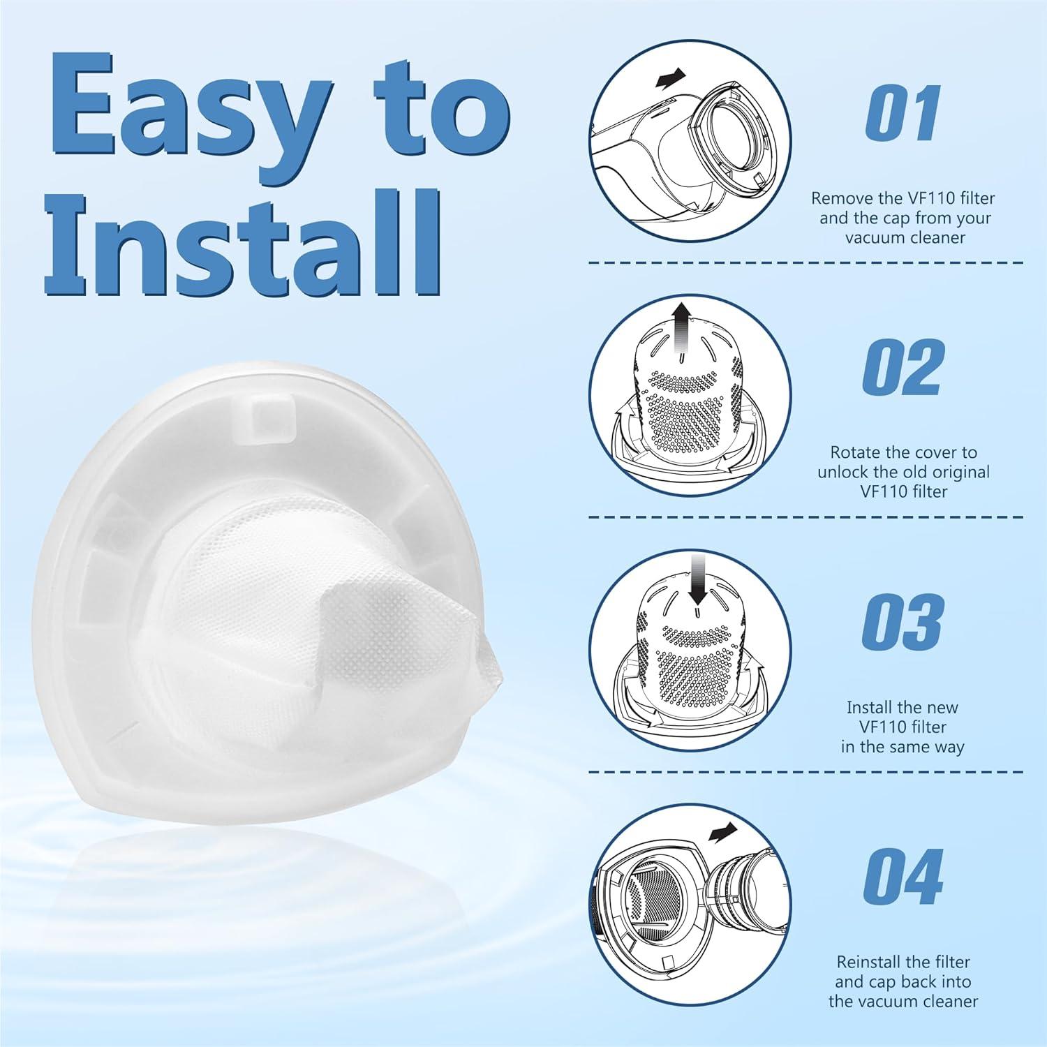 6 Pack Replacement Filter Compatible with Black & Decker Hand Vacuum Cordless Vacuum VF110 CHV1410L, CHV1410, CHV9610, CHV1210, CHV1410B, CHV1510, BDH2000L