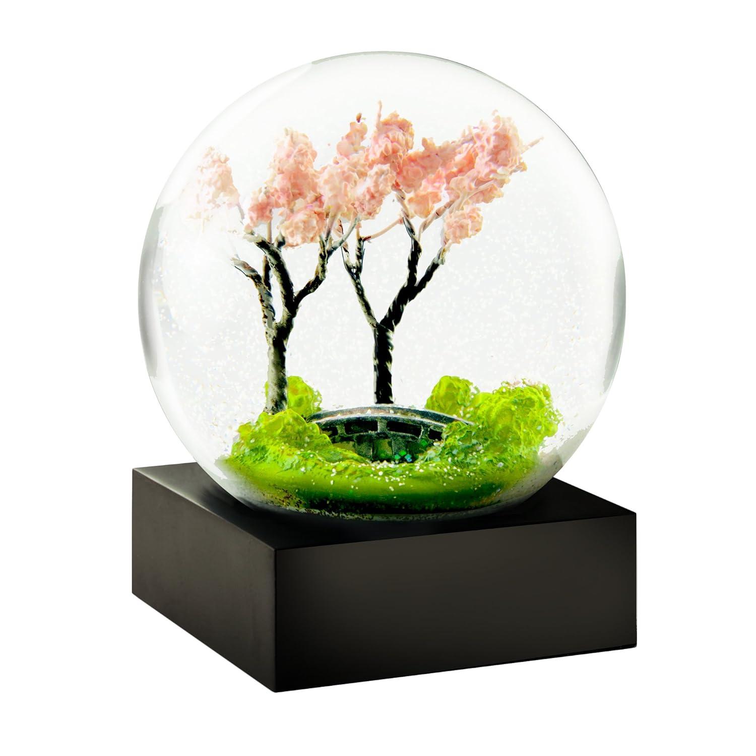 Spring Cherry Blossom Glass Snow Globe with Black Base