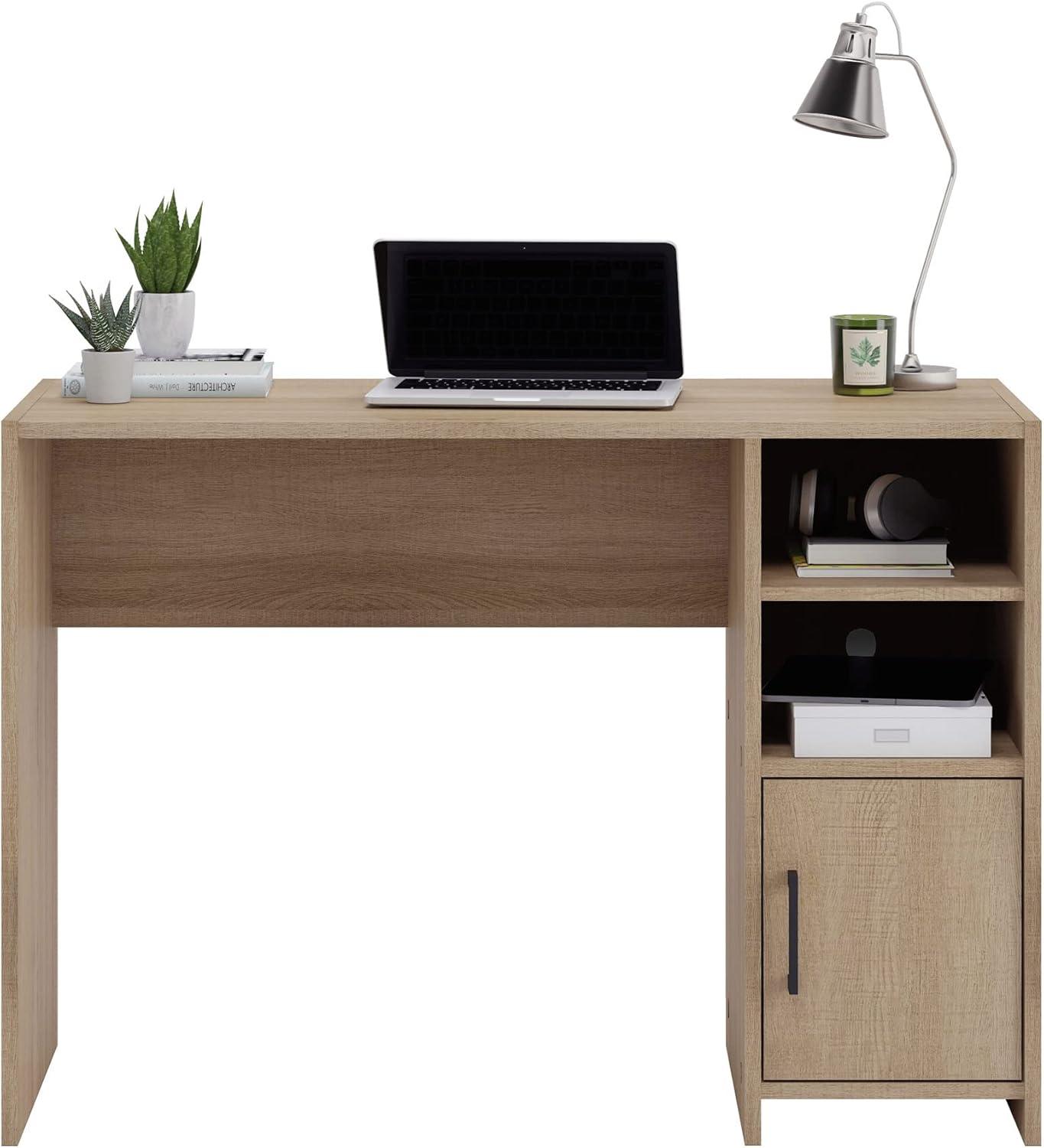 Summer Oak Finish Compact Wood Desk with Storage