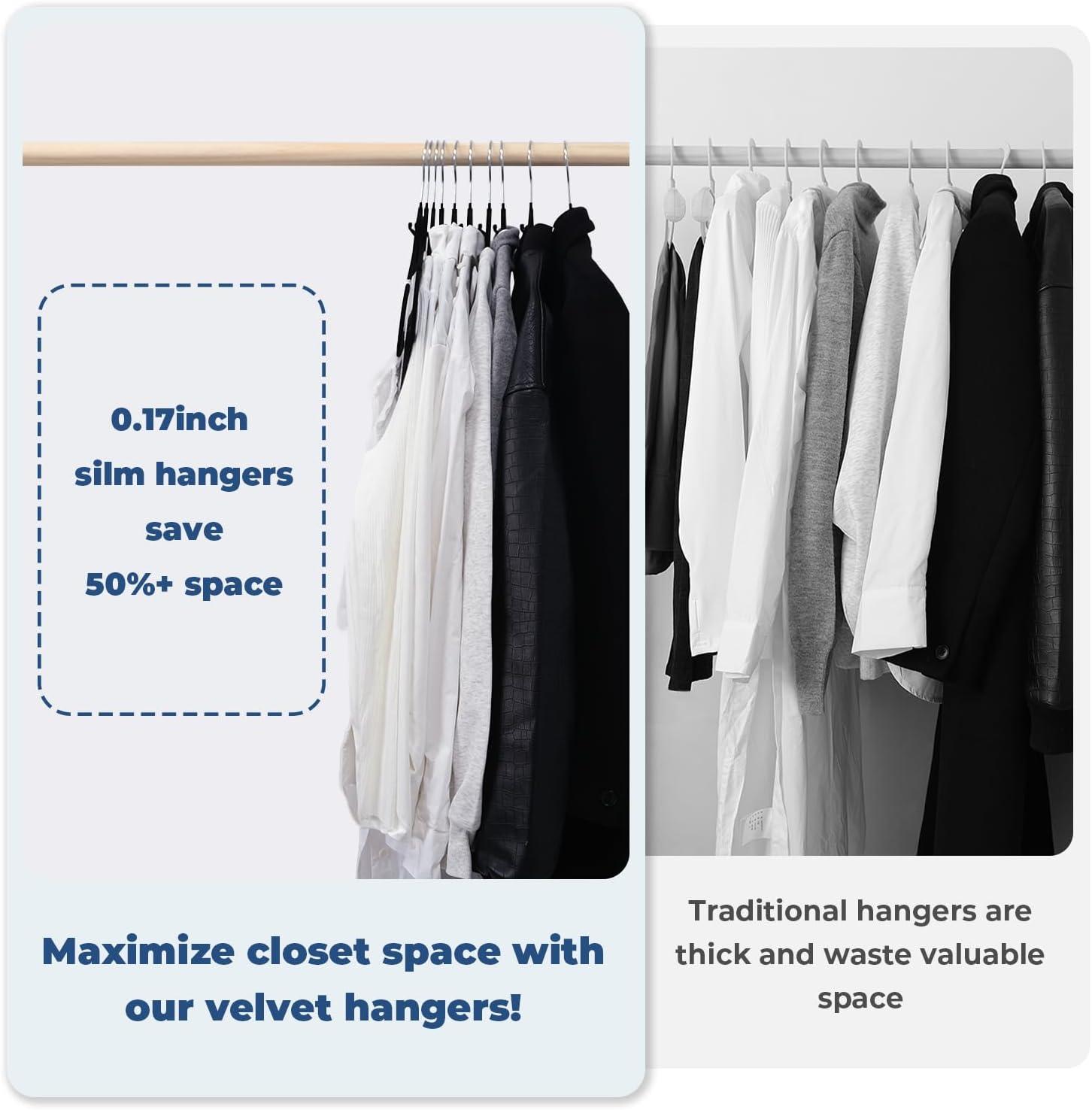 Simplify Slim Velvet Clothes Hangers | 50 Pack | Non-Slip | Shirts | Suit | Pants | Dresses | Garments | Closet Storage & Organization | Durable | Black