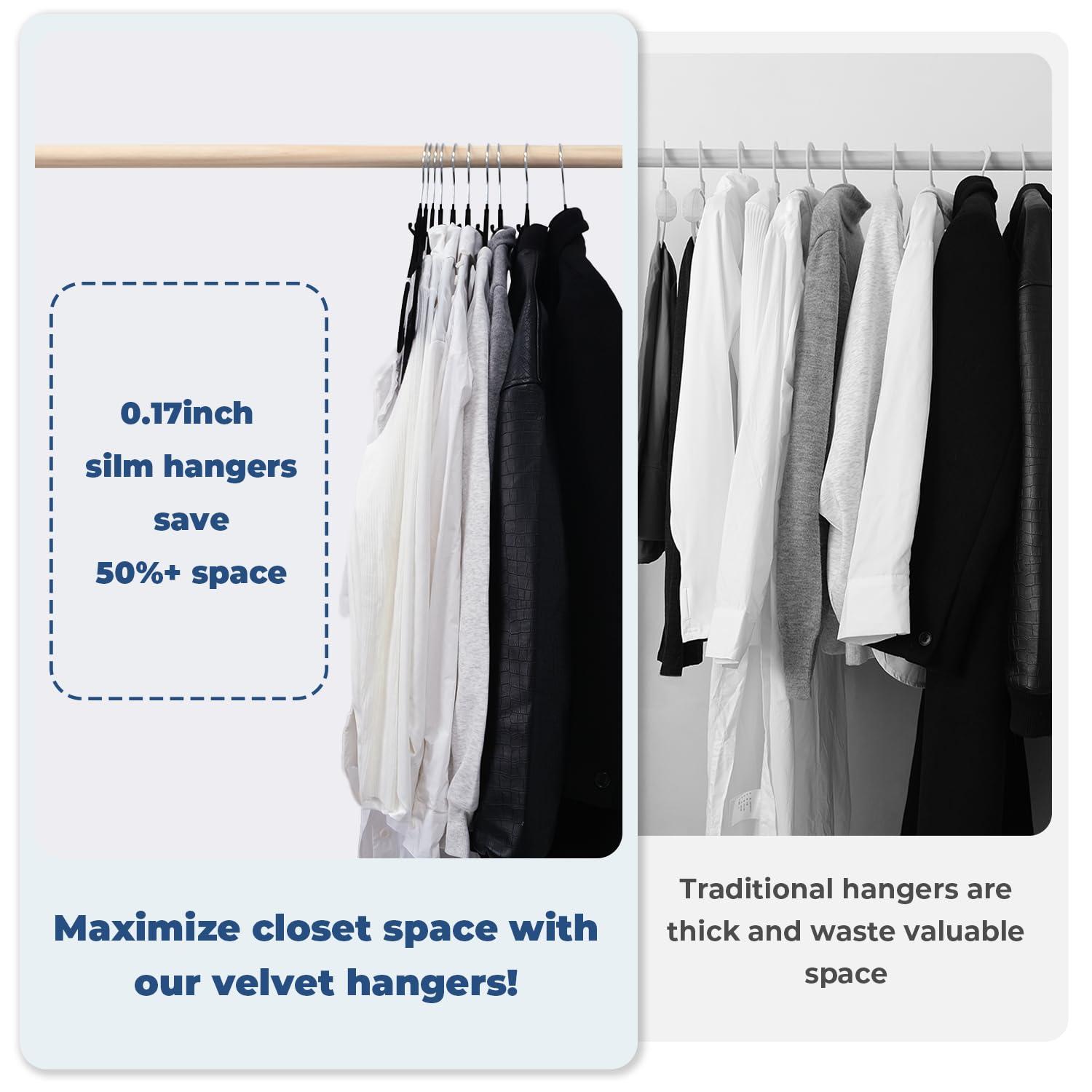 Simplify Slim Velvet Clothes Hangers | 50 Pack | Non-Slip | Shirts | Suit | Pants | Dresses | Garments | Closet Storage & Organization | Durable | Black