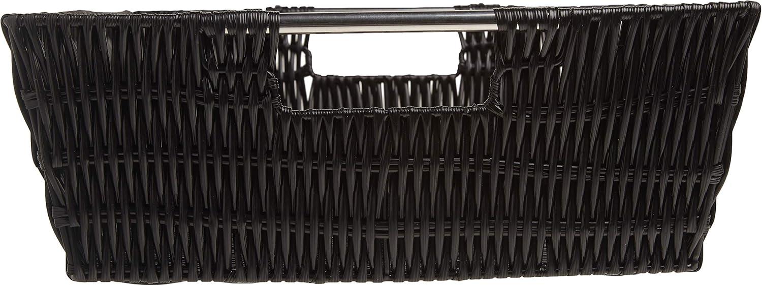 Black Rectangular Wicker Storage Basket with Handles