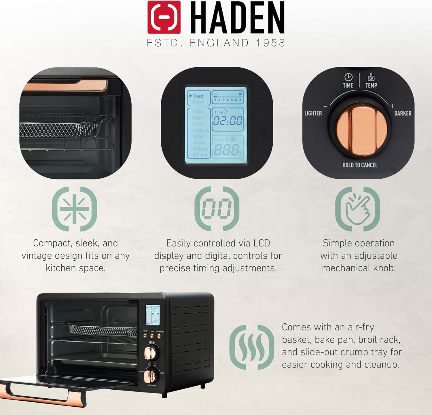 HADEN Haden Countertop 6 Slice Toaster Oven Air Fryer Combo for Kitchen, Black/Copper
