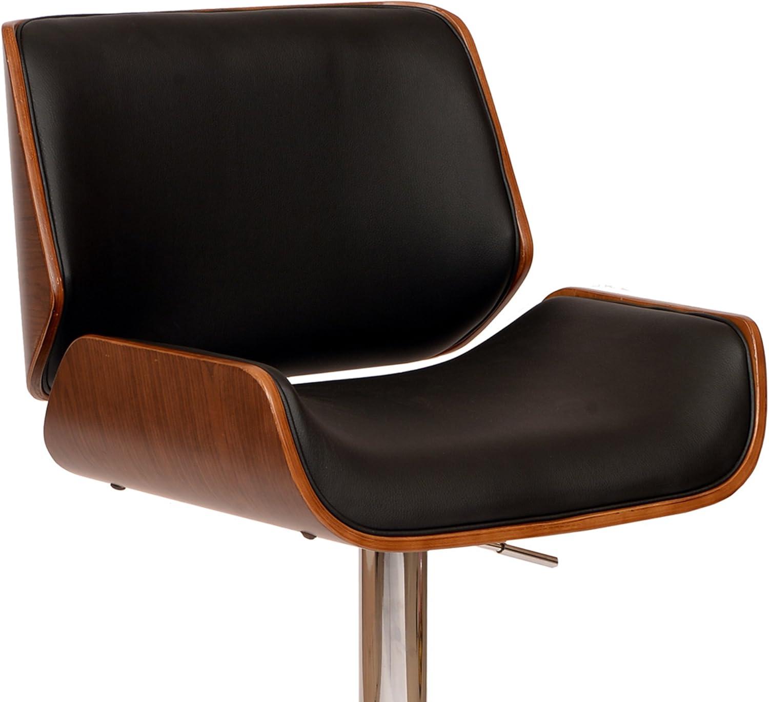 London Swivel Barstool Black/Walnut - Armen Living: Chrome Metal, Adjustable, Faux Leather