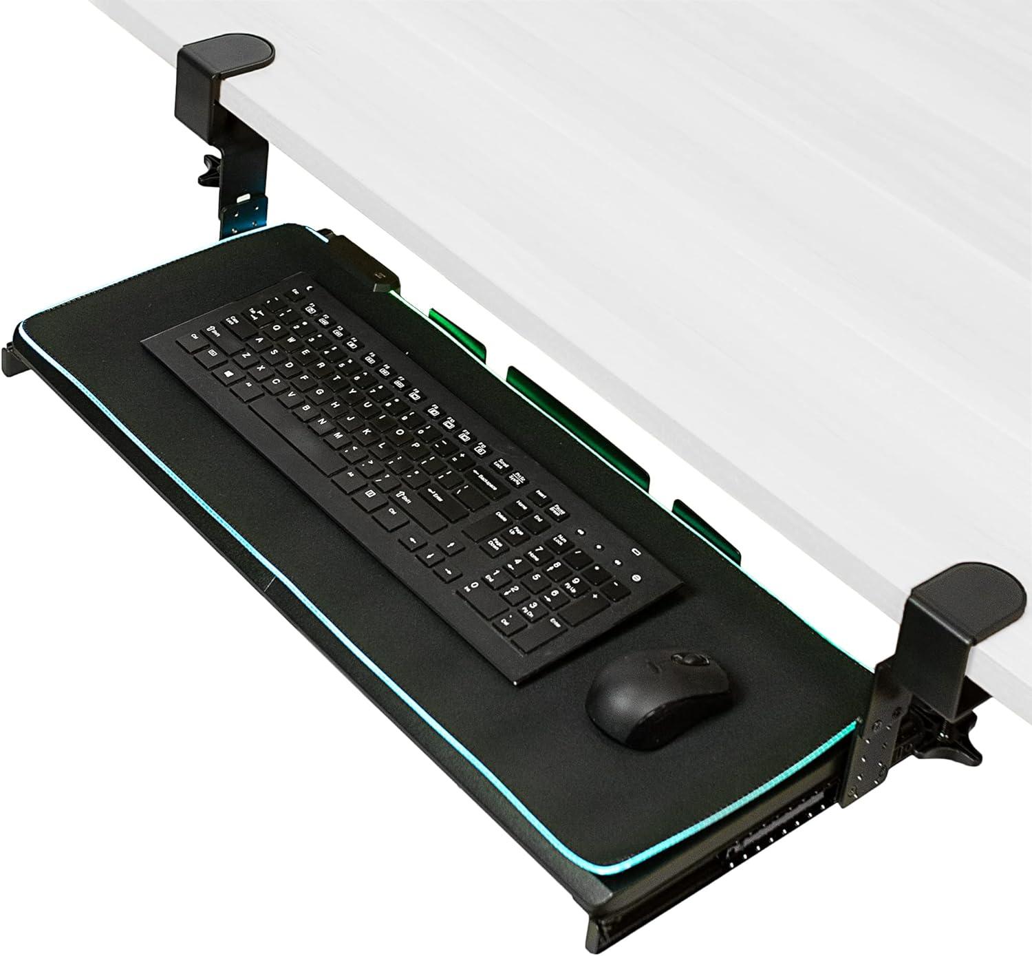 VIVO Black Clamp-on Height Adjustable Under Desk Gaming Keyboard Tray w/ RGB Pad