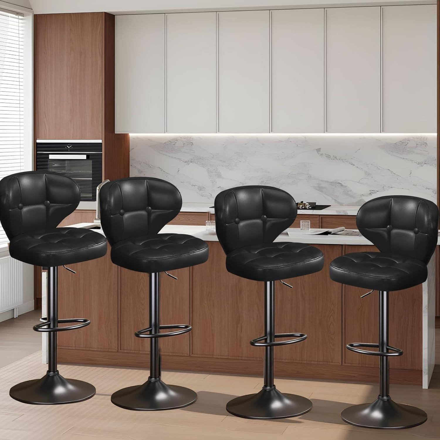 Bar Stools Set of 2, Adjustable Swivel Bar Chairs with 360° Rotation, Padded Counter Stools with Back and Footrest for Kitchen Island, Bistro, Cafe, and Home Use Black2