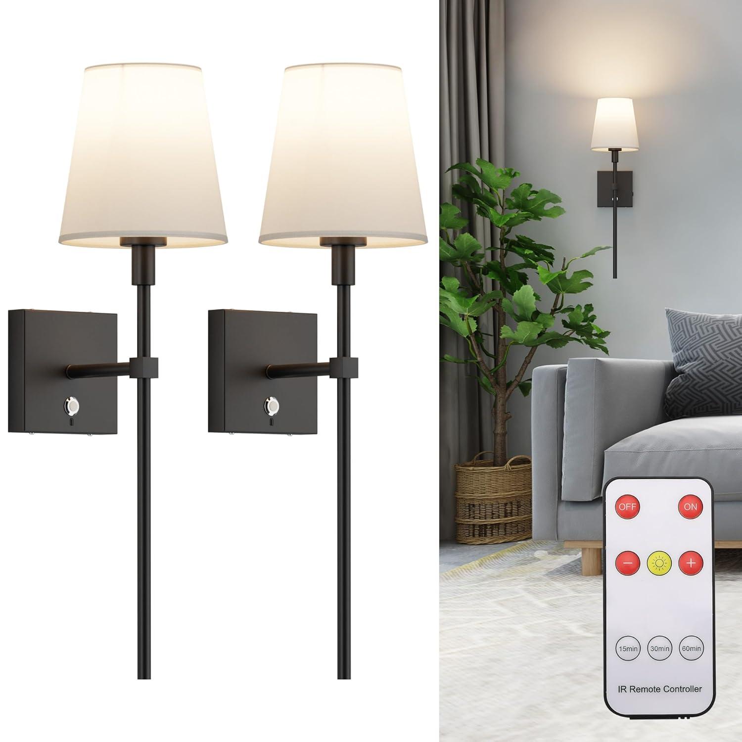 Battery Operated Black Wall Sconce Set Of 2,not Hardwired Fixture Wireless Wall Light ,dimmable Picture Sconces Cordless ,Easy To Install Battery Powered Lamp,for Bedroom, Lounge, Farmhouse Gallery
